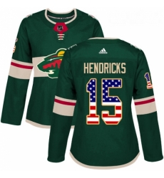 Womens Adidas Minnesota Wild 15 Matt Hendricks Authentic Green USA Flag Fashion NHL Jersey 