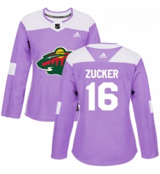 Womens Adidas Minnesota Wild 16 Jason Zucker Authentic Purple Fights Cancer Practice NHL Jersey 