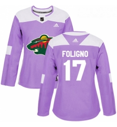 Womens Adidas Minnesota Wild 17 Marcus Foligno Authentic Purple Fights Cancer Practice NHL Jersey 