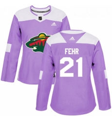 Womens Adidas Minnesota Wild 21 Eric Fehr Authentic Purple Fights Cancer Practice NHL Jersey 