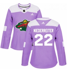 Womens Adidas Minnesota Wild 22 Nino Niederreiter Authentic Purple Fights Cancer Practice NHL Jersey 