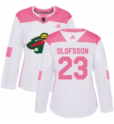 Womens Adidas Minnesota Wild 23 Gustav Olofsson Authentic WhitePink Fashion NHL Jersey 