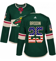Womens Adidas Minnesota Wild 25 Jonas Brodin Authentic Green USA Flag Fashion NHL Jersey 