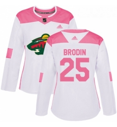 Womens Adidas Minnesota Wild 25 Jonas Brodin Authentic WhitePink Fashion NHL Jersey 