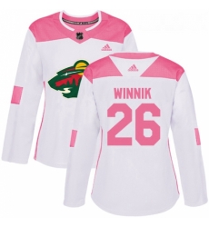 Womens Adidas Minnesota Wild 26 Daniel Winnik Authentic WhitePink Fashion NHL Jersey 