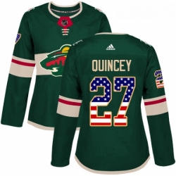 Womens Adidas Minnesota Wild 27 Kyle Quincey Authentic Green USA Flag Fashion NHL Jersey 