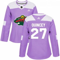 Womens Adidas Minnesota Wild 27 Kyle Quincey Authentic Purple Fights Cancer Practice NHL Jersey 