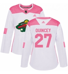 Womens Adidas Minnesota Wild 27 Kyle Quincey Authentic WhitePink Fashion NHL Jersey 