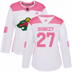 Womens Adidas Minnesota Wild 27 Kyle Quincey Authentic WhitePink Fashion NHL Jersey 