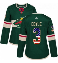 Womens Adidas Minnesota Wild 3 Charlie Coyle Authentic Green USA Flag Fashion NHL Jersey 