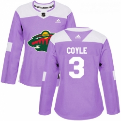 Womens Adidas Minnesota Wild 3 Charlie Coyle Authentic Purple Fights Cancer Practice NHL Jersey 