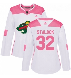 Womens Adidas Minnesota Wild 32 Alex Stalock Authentic WhitePink Fashion NHL Jersey 