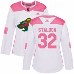 Womens Adidas Minnesota Wild 32 Alex Stalock Authentic WhitePink Fashion NHL Jersey 