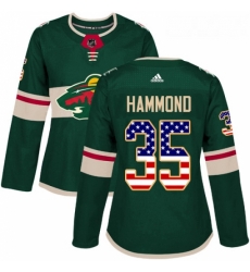 Womens Adidas Minnesota Wild 35 Andrew Hammond Authentic Green USA Flag Fashion NHL Jersey 