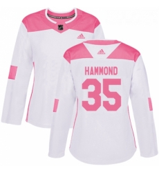 Womens Adidas Minnesota Wild 35 Andrew Hammond Authentic White Pink Fashion NHL Jersey 