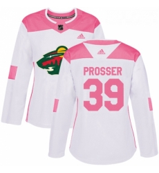 Womens Adidas Minnesota Wild 39 Nate Prosser Authentic White Pink Fashion NHL Jersey 