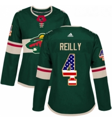 Womens Adidas Minnesota Wild 4 Mike Reilly Authentic Green USA Flag Fashion NHL Jersey 