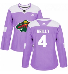 Womens Adidas Minnesota Wild 4 Mike Reilly Authentic Purple Fights Cancer Practice NHL Jersey 