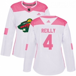 Womens Adidas Minnesota Wild 4 Mike Reilly Authentic WhitePink Fashion NHL Jersey 