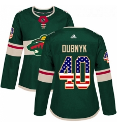 Womens Adidas Minnesota Wild 40 Devan Dubnyk Authentic Green USA Flag Fashion NHL Jersey 