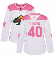 Womens Adidas Minnesota Wild 40 Devan Dubnyk Authentic WhitePink Fashion NHL Jersey 