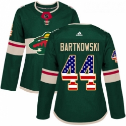 Womens Adidas Minnesota Wild 44 Matt Bartkowski Authentic Green USA Flag Fashion NHL Jersey 