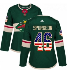 Womens Adidas Minnesota Wild 46 Jared Spurgeon Authentic Green USA Flag Fashion NHL Jersey 