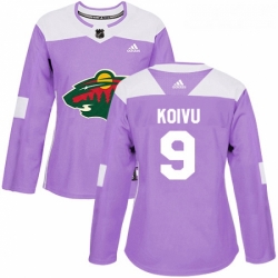 Womens Adidas Minnesota Wild 9 Mikko Koivu Authentic Purple Fights Cancer Practice NHL Jersey 