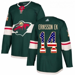 Youth Adidas Minnesota Wild 14 Joel Eriksson Ek Authentic Green USA Flag Fashion NHL Jersey 