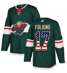 Youth Adidas Minnesota Wild 17 Marcus Foligno Authentic Green USA Flag Fashion NHL Jersey 