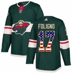 Youth Adidas Minnesota Wild 17 Marcus Foligno Authentic Green USA Flag Fashion NHL Jersey 