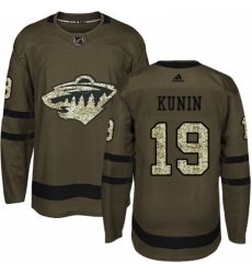 Youth Adidas Minnesota Wild 19 Luke Kunin Authentic Green Salute to Service NHL Jersey 