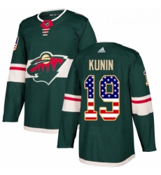 Youth Adidas Minnesota Wild 19 Luke Kunin Authentic Green USA Flag Fashion NHL Jersey 