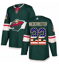 Youth Adidas Minnesota Wild 22 Nino Niederreiter Authentic Green USA Flag Fashion NHL Jersey 
