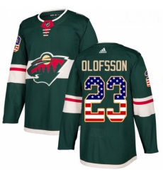 Youth Adidas Minnesota Wild 23 Gustav Olofsson Authentic Green USA Flag Fashion NHL Jersey 