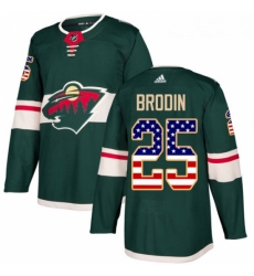 Youth Adidas Minnesota Wild 25 Jonas Brodin Authentic Green USA Flag Fashion NHL Jersey 