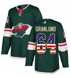Youth Adidas Minnesota Wild 64 Mikael Granlund Authentic Green USA Flag Fashion NHL Jersey 