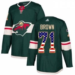 Youth Adidas Minnesota Wild 71 J T Brown Authentic Green USA Flag Fashion NHL Jerse