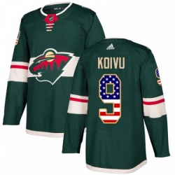 Youth Adidas Minnesota Wild 9 Mikko Koivu Authentic Green USA Flag Fashion NHL Jersey 