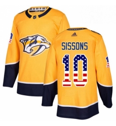 Mens Adidas Nashville Predators 10 Colton Sissons Authentic Gold USA Flag Fashion NHL Jersey 