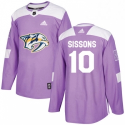 Mens Adidas Nashville Predators 10 Colton Sissons Authentic Purple Fights Cancer Practice NHL Jersey 