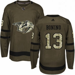 Mens Adidas Nashville Predators 13 Nick Bonino Authentic Green Salute to Service NHL Jersey 