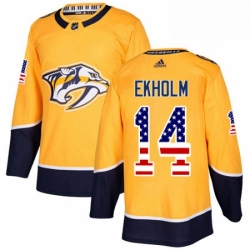 Mens Adidas Nashville Predators 14 Mattias Ekholm Authentic Gold USA Flag Fashion NHL Jersey 