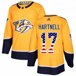 Mens Adidas Nashville Predators 17 Scott Hartnell Authentic Gold USA Flag Fashion NHL Jersey 