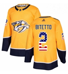 Mens Adidas Nashville Predators 2 Anthony Bitetto Authentic Gold USA Flag Fashion NHL Jersey 