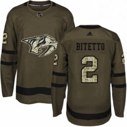 Mens Adidas Nashville Predators 2 Anthony Bitetto Authentic Green Salute to Service NHL Jersey 