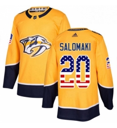 Mens Adidas Nashville Predators 20 Miikka Salomaki Authentic Gold USA Flag Fashion NHL Jersey 