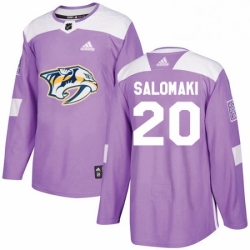 Mens Adidas Nashville Predators 20 Miikka Salomaki Authentic Purple Fights Cancer Practice NHL Jersey 