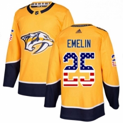 Mens Adidas Nashville Predators 25 Alexei Emelin Authentic Gold USA Flag Fashion NHL Jersey 