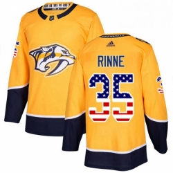 Mens Adidas Nashville Predators 35 Pekka Rinne Authentic Gold USA Flag Fashion NHL Jersey 
